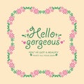 Unique of leaf and wreath frame, for hello gorgeous card design. Vector Royalty Free Stock Photo
