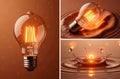 Unique light bulb design illuminated above water with splash effect Royalty Free Stock Photo