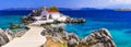 Authentic traditional Greek islands- unspoiled Chios, little church Agios Isidoros Royalty Free Stock Photo