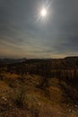 Unique moment. Mountain landscape under full solar eclipse