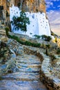 Unique monastery Panagia Hozovitissa on the cliff, Amorgos island,Greece