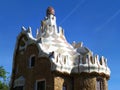 Unique mosaic rooftop of an architecture against blue sky, Barcelona Royalty Free Stock Photo