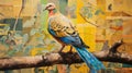 Unique Collage Painting Of A Shining Yellow Mourning Dove