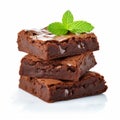 Unique And Multilayered Chocolate Brownies With Mint Leaves