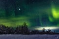 A unique natural event of the green polar aurora borealis in the sky and against the background of trees Royalty Free Stock Photo