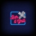 Bar and Grill logo Neon Signs Style Text Vector Royalty Free Stock Photo