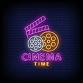 Cinema Time Neon Signs Style Vector Royalty Free Stock Photo