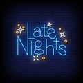 Late Night Neon Sign On Brick Wall Background Vector Royalty Free Stock Photo