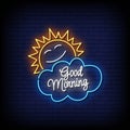 Neon Sign good morning with brick wall background vector Royalty Free Stock Photo