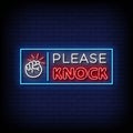 Neon Sign please knock with brick wall background vector