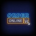 Order Online Neon Sign On Brick Wall Background Vector Royalty Free Stock Photo