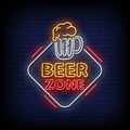 Neon Sign beer zone with brick wall background vector