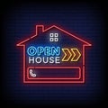 Neon Sign open house with brick wall background vector Royalty Free Stock Photo