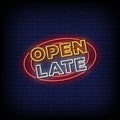 Neon Sign open late with brick wall background vector Royalty Free Stock Photo