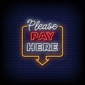 Neon Sign pay here with brick wall background vector Royalty Free Stock Photo