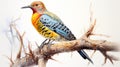 Unique Northern Flicker Watercolor Painting With Iridescent Yellow Shining