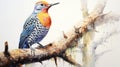 Unique Northern Flicker Watercolor Painting With Iridescent Yellow Shining