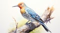 Unique Northern Flicker Watercolor Painting With Iridescent Yellow Shinning