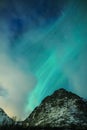 Unique Nothern Lights Aurora Borealis Over Lofoten Islands in Nothern Part of Norway.