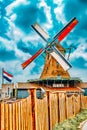 Unique old, authentic, real working windmills in the suburbs of Amsterdam, the Netherlands Royalty Free Stock Photo