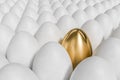 Unique one golden egg and many white eggs. 3D rendered illustration Royalty Free Stock Photo