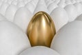 Unique one golden egg and many white eggs. 3D rendered illustration Royalty Free Stock Photo