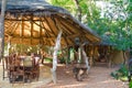 Luxury safari lodge, outdoor patio with thached roof in South Africa Royalty Free Stock Photo