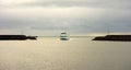 An all-electric ferry entering a port in Iceland Royalty Free Stock Photo