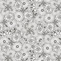 Unique pattern with doodle flowers. Vector illustration for coloring book page design