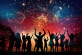 Unique people dancing silhouettes with firework background.by Generative AI.