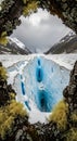 Glacial Ice Cave Framed by Mossy Branches Royalty Free Stock Photo