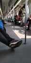 An unique perspective view, inside of Delhi metro train