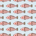 Unique Pink Fish Cute Illustration Seamless Pattern Vector.