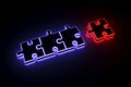 Unique puzzle business concept success red leader neon self illumination background 3D