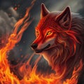 red fire flaming wolf illustration background