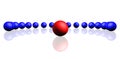 Unique red sphere with a row of dark blue spheres Royalty Free Stock Photo