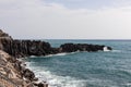 Unique rock formation of coastline of idyllic fishermen village Camara de Lobos on Madeira island, Portugal, Europe Royalty Free Stock Photo