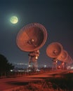 Unique satellite dish array receives quantum signals under starry night sky