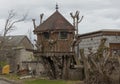 Unique self built tree house in a garden Royalty Free Stock Photo