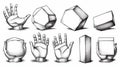 A unique set of handdrawn illustrations showcasing diverse hands gripping various shapes, perfect for design and creativity Royalty Free Stock Photo