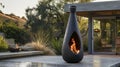 The unique shape of the chiminea makes it a standout piece in the modern outdoor landscape. 2d flat cartoon