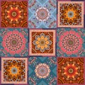 Unique square carpet in patchwork style with mandala. Arabic, indian, moroccan motives
