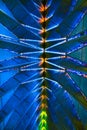 Unique Stained glass ceiling of United States Air Force Academy Chapel shot from below