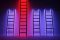 Unique stair business concept success leader neon self illumination background 3D