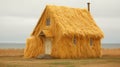 Unique straw-covered cottage by the sea with dramatic thatched roof Royalty Free Stock Photo