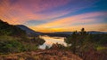 Unique sunset sky in Vietnam Da Lat plateau beautiful Tuyen Lam Lake forest hill highlands coffee strawberry plantation colorful Royalty Free Stock Photo