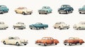 Unique Tile with Minimalistic Watercolor Seamless Pattern of Classic Cars AI Generated