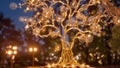A Unique Tree With Lights On It In A Park AI Generative