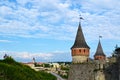 Kamianets-Podilskyi Castle under bight blue sky, Ukraine