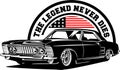 AMERICAN CLASSIC AND MUSCLE CARS LOGO BUICK RIVIERA WITH AMERICAN FLAG